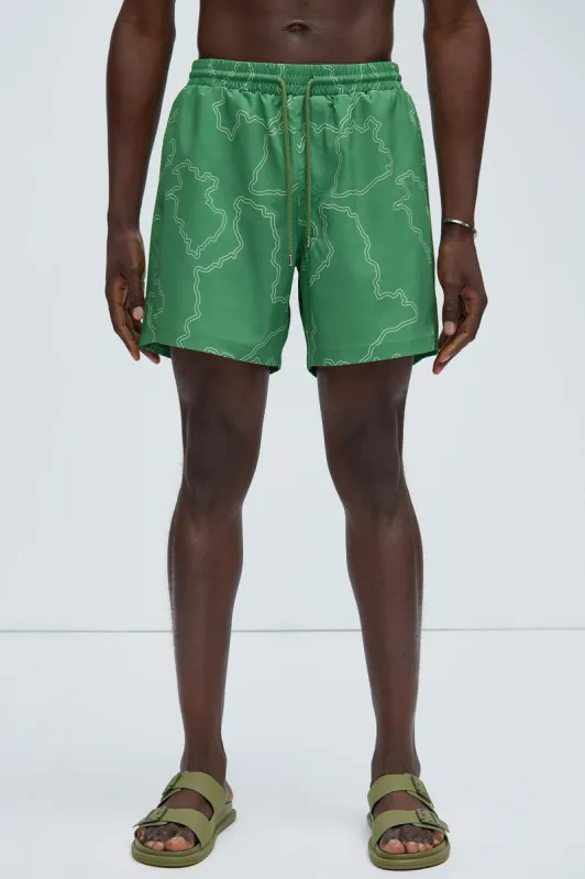 Road Map Swim Trunks - Green sold by Fashion Nova