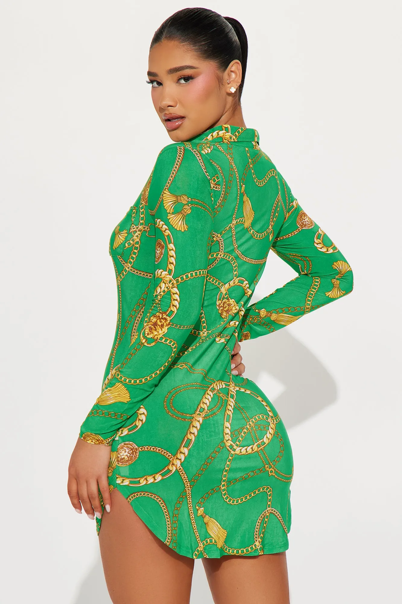 Luxe Legacy Mini Shirt Dress - Green/combo sold by Fashion Nova product image thumbnail 3