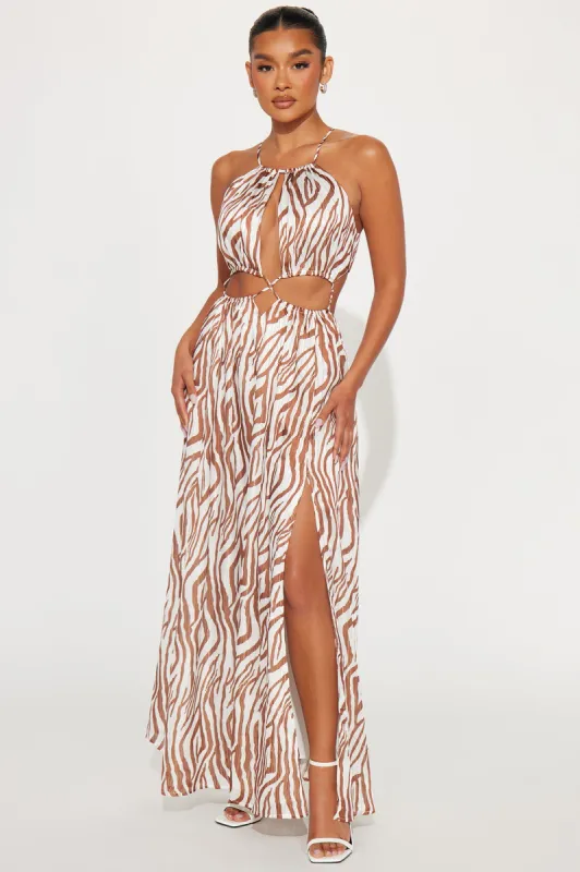 Cassie Cut Out Maxi Dress - Brown/combo sold by Fashion Nova