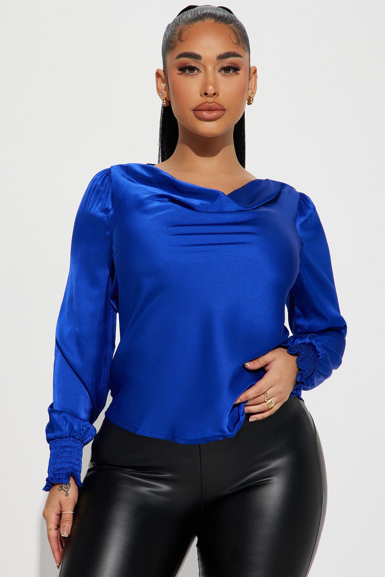 Carolina Satin Blouse Top - Royal sold by Fashion Nova