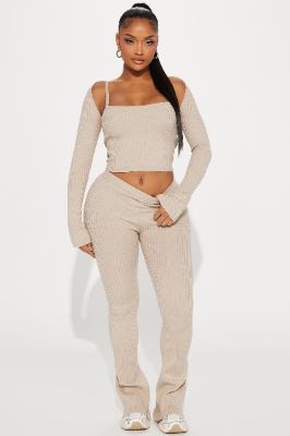 Justine 3 Piece Sweater Pant Set - Mocha sold by Fashion Nova