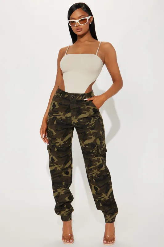 Can't Handle Me Camo Cargo Jogger - Olive/combo sold by Fashion Nova