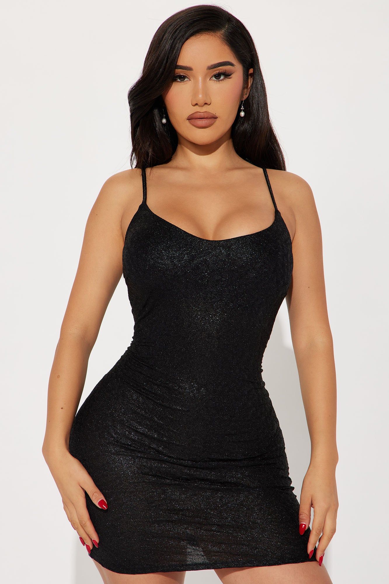 Stephanie Metallic Mini Dress - Black sold by Fashion Nova