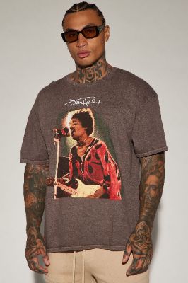 Jimi Hendrix Live On Stage Short Sleeve Tee - Brown made by Fashion Nova