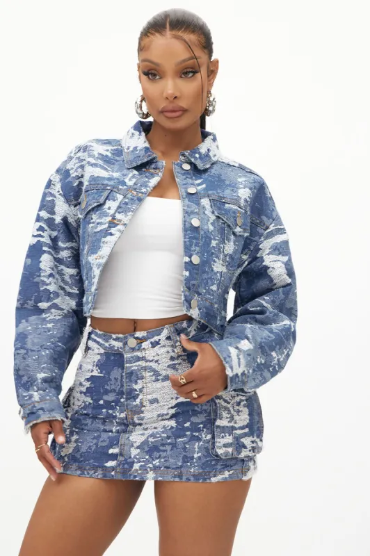 Sweet Gesture Jacquard Jacket - Medium Wash sold by Fashion Nova