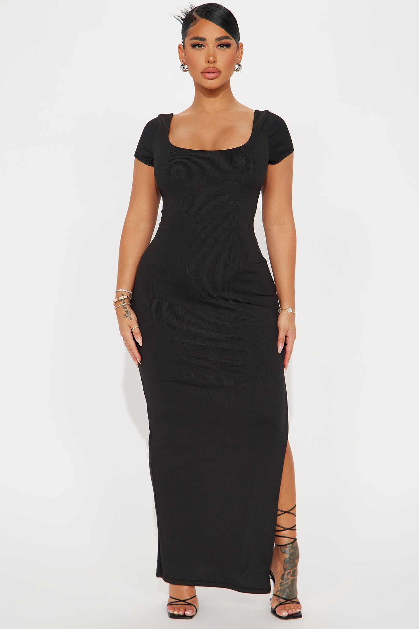 Chloe Ribbed Maxi Dress - Black sold by Fashion Nova