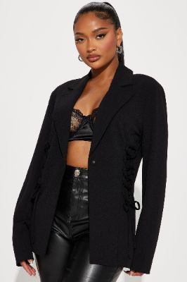 Trendy Business Lace Up Blazer - Black sold by Fashion Nova