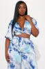 Klarissa Tie Dye Satin Pant Set - Navy sold by Fashion Nova