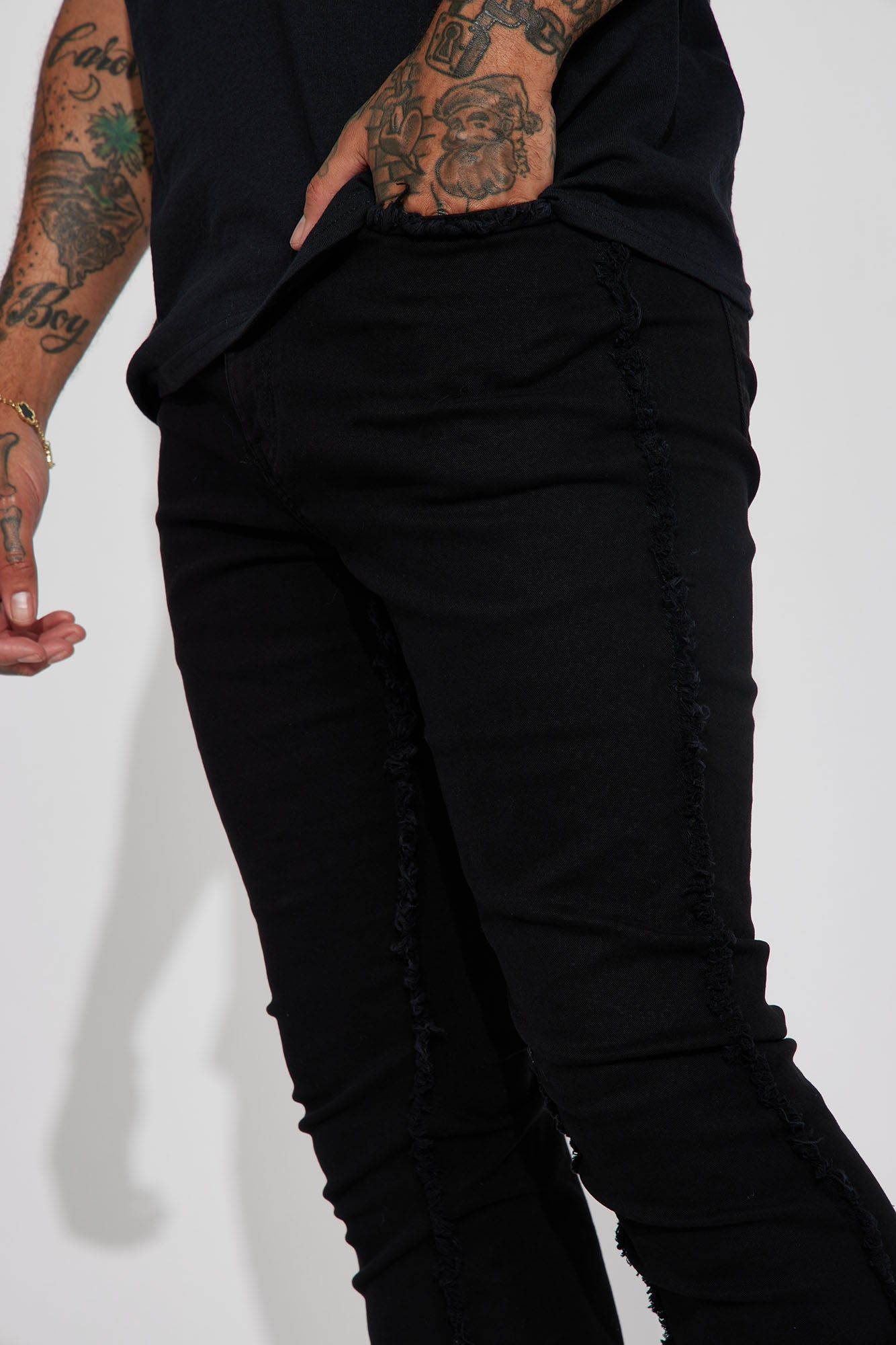 Good Life Frayed Stacked Skinny Flare Pants - Black sold by Fashion Nova product image thumbnail 4