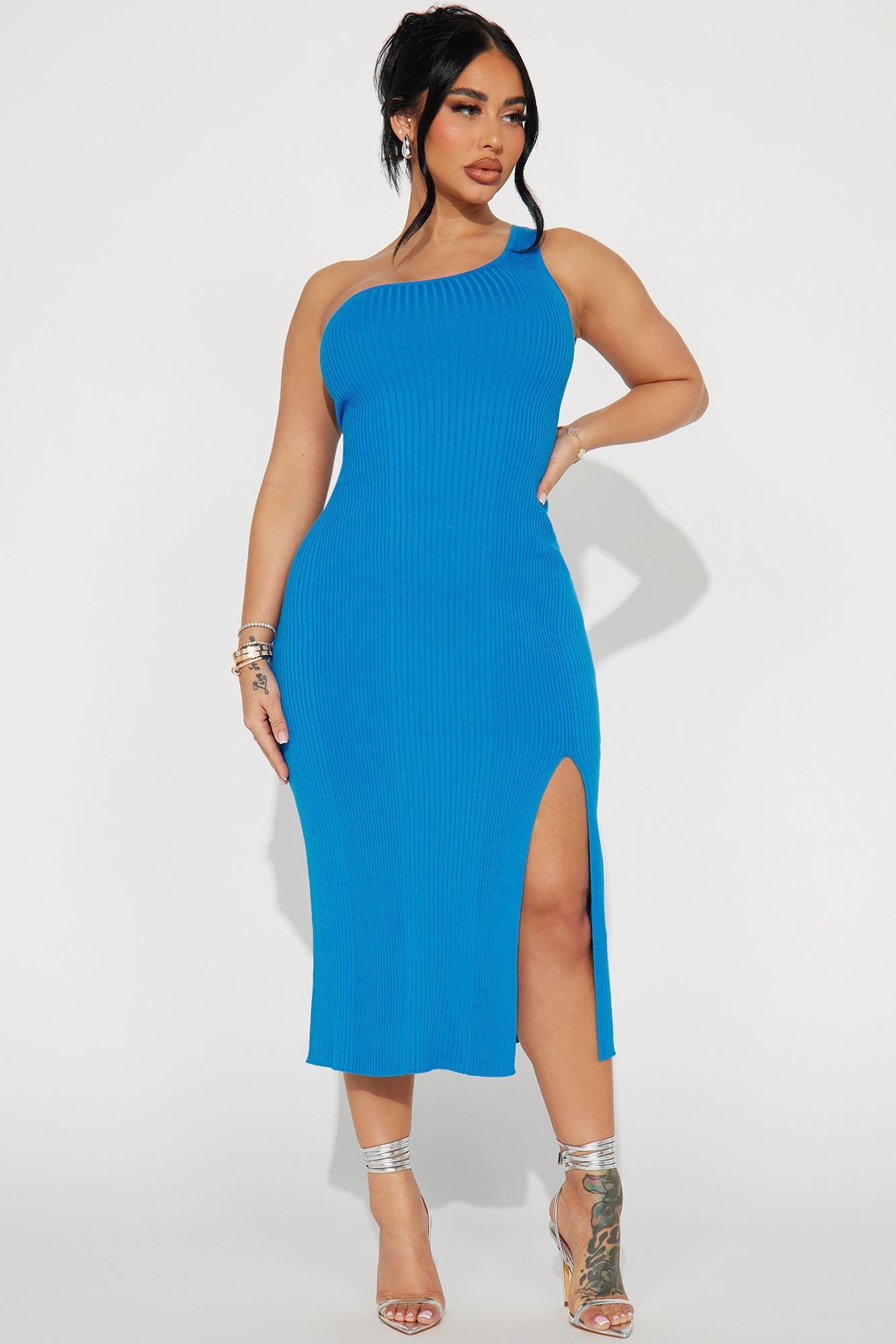 Adoette Ribbed Midi Dress - Blue sold by Fashion Nova