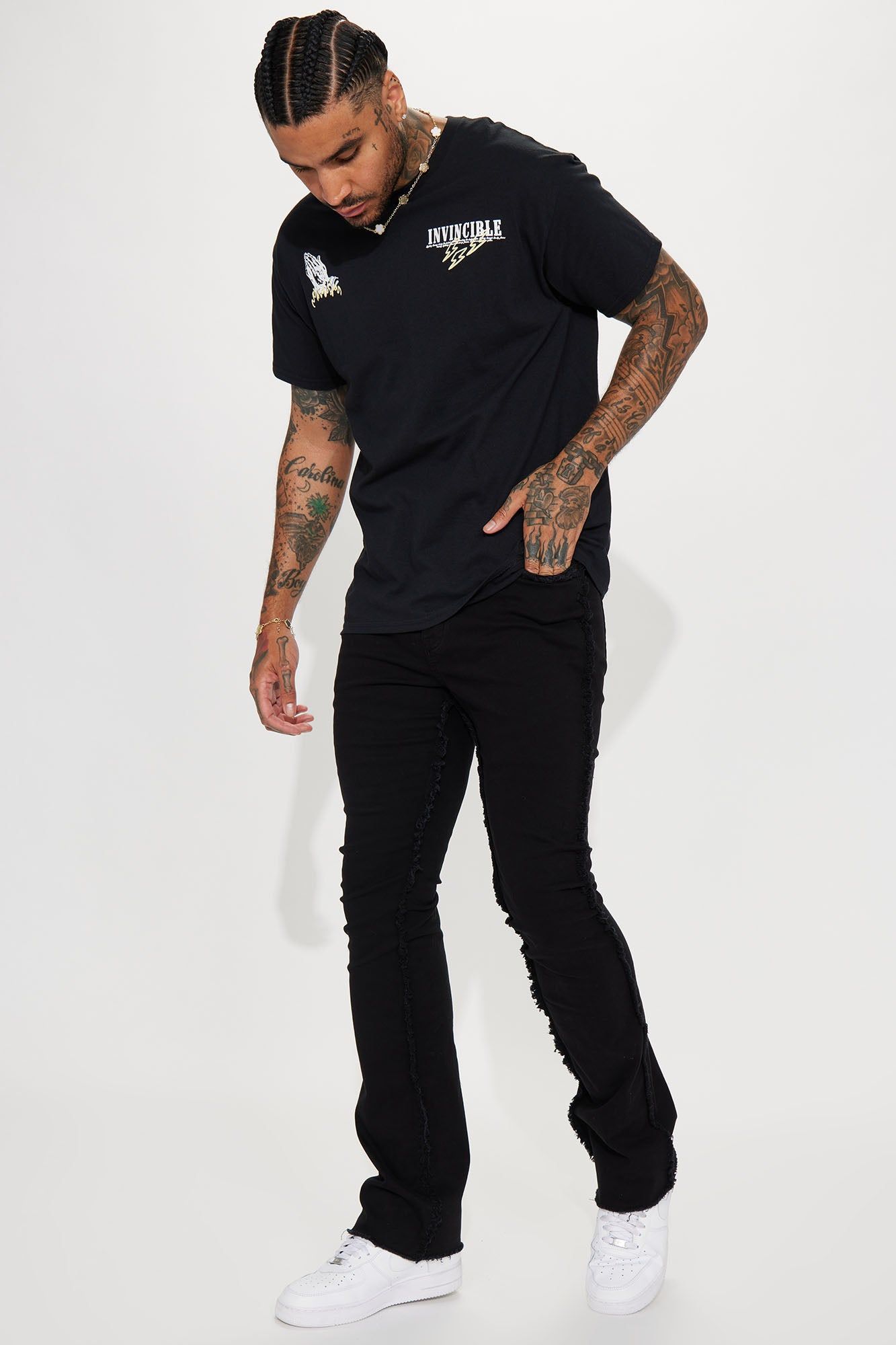 Good Life Frayed Stacked Skinny Flare Pants - Black sold by Fashion Nova product image thumbnail 3