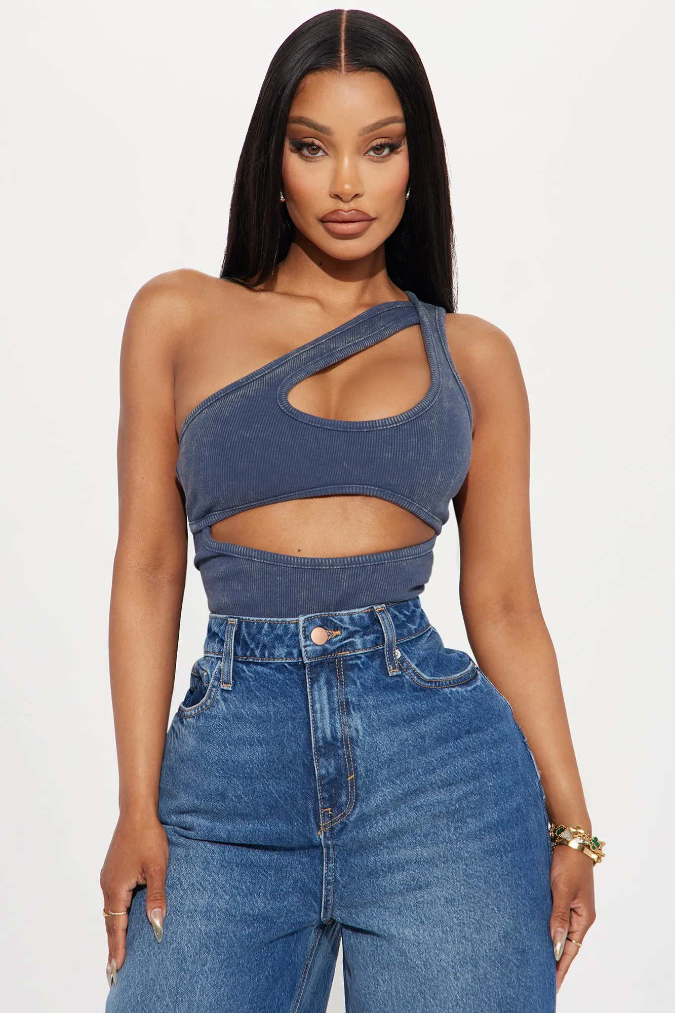Nicole Ribbed Bodysuit - Blue Wash sold by Fashion Nova product image thumbnail 3