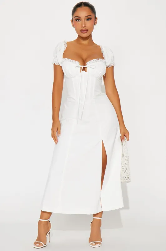 Eleanor Milkmaid Midi Dress - White sold by Fashion Nova