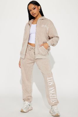 LA Vibes Mineral Wash Jogger Set - Oatmeal sold by Fashion Nova