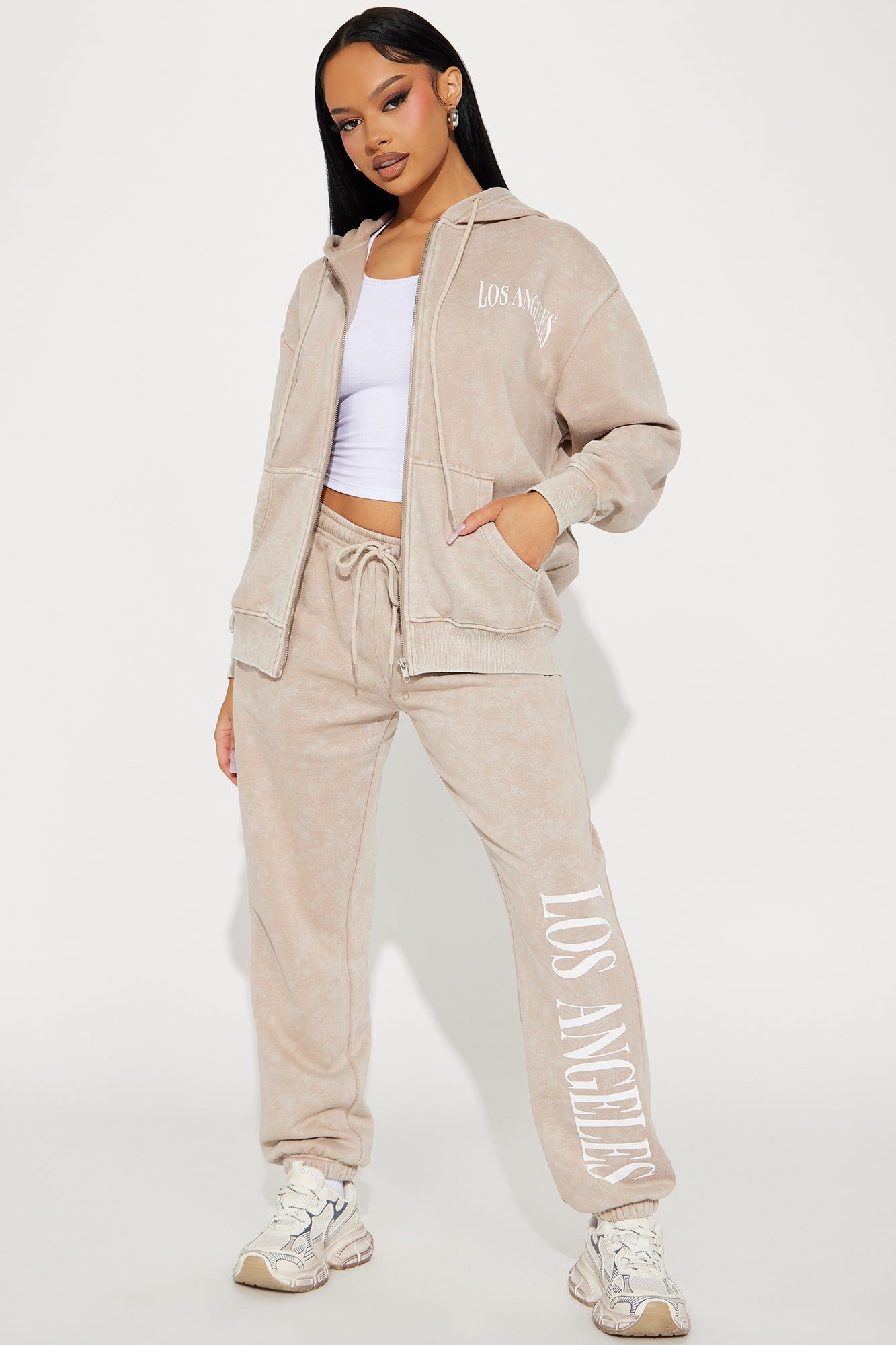 LA Vibes Mineral Wash Jogger Set - Oatmeal sold by Fashion Nova