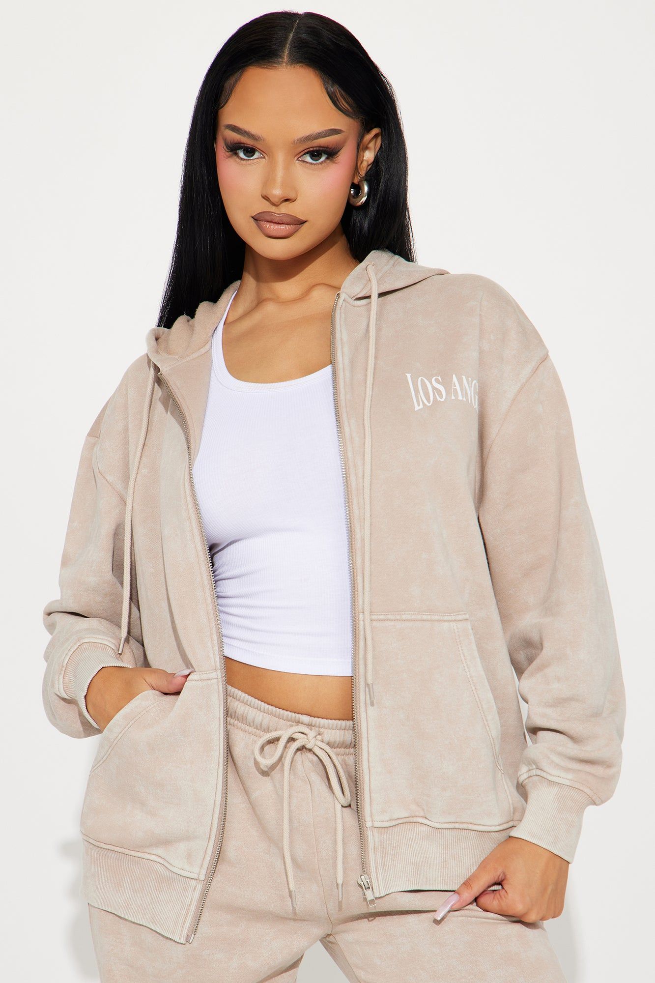 LA Vibes Mineral Wash Jogger Set - Oatmeal sold by Fashion Nova product image thumbnail 2