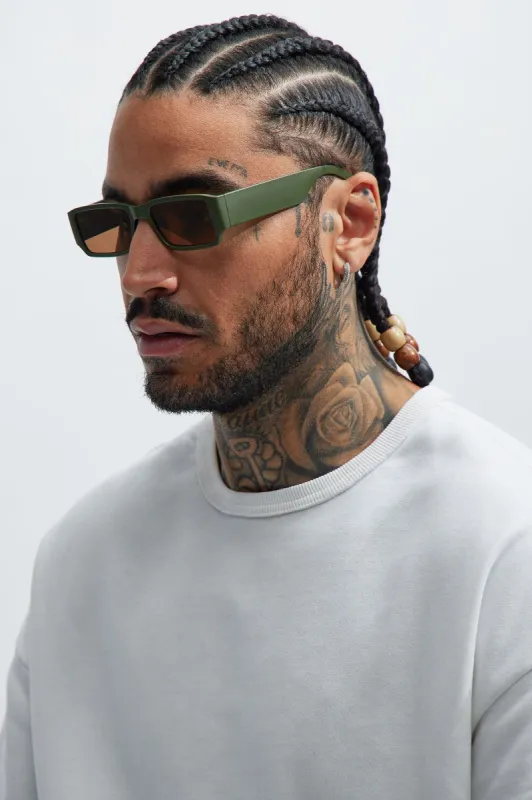 Don't Play Me Sunglasses - Olive/combo sold by Fashion Nova