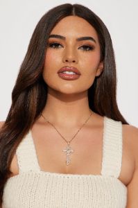 No Fear Cross Necklace - Gold sold by Fashion Nova