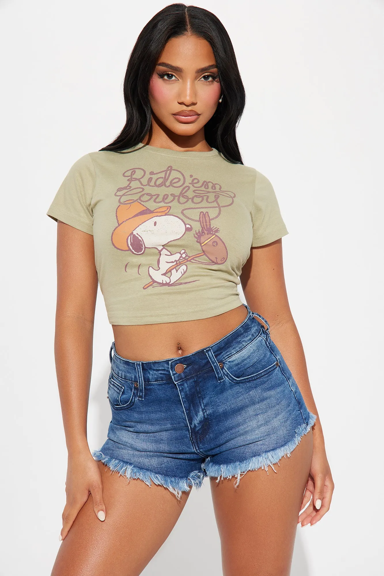 Ride 'Em Cowboy Snoopy Fitted Tee - Sage sold by Fashion Nova