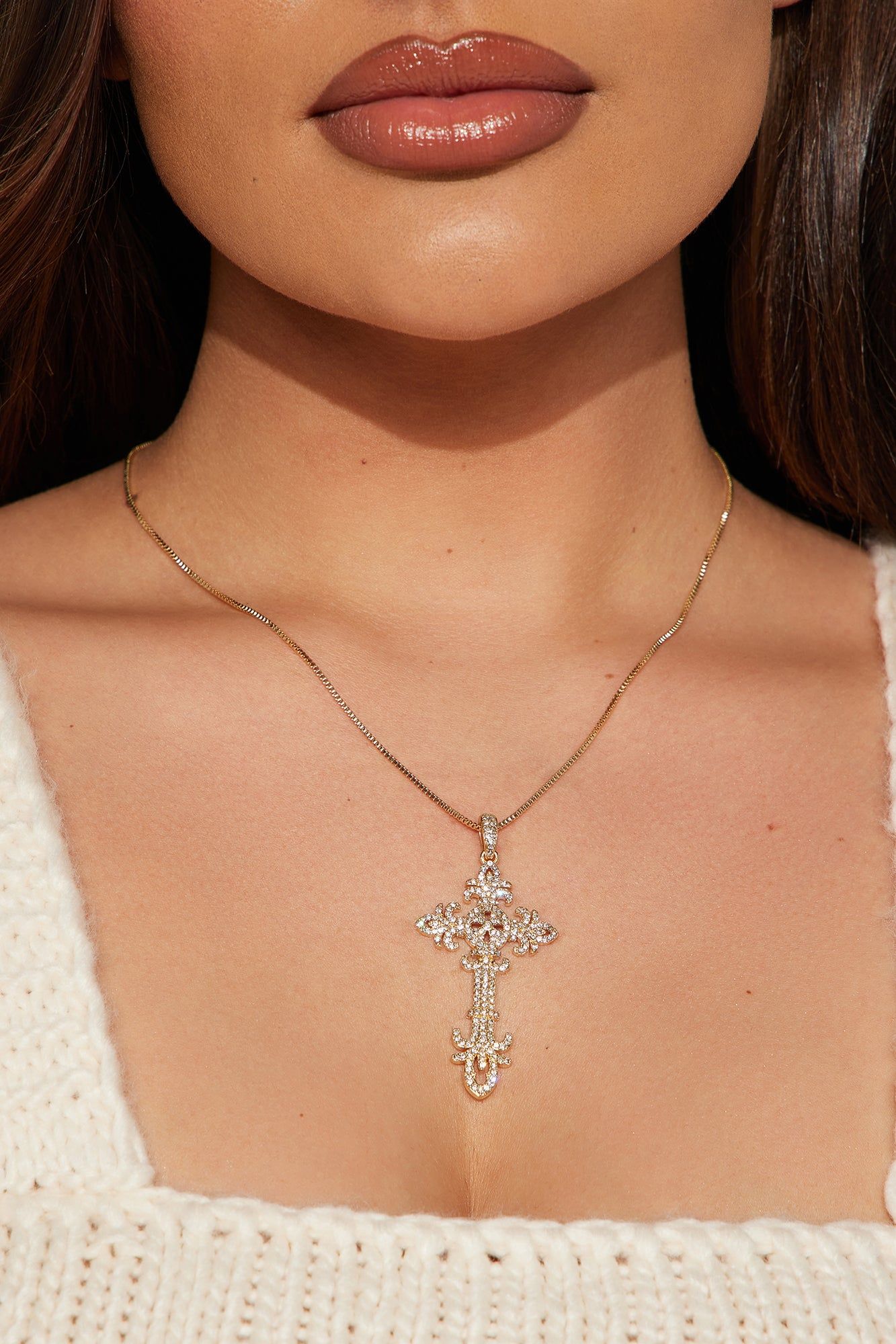 No Fear Cross Necklace - Gold sold by Fashion Nova