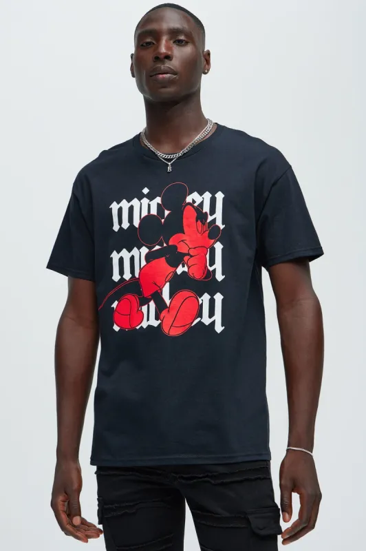 Disney Mickey Mouse Scheming Short Sleeve Tee - Black sold by Fashion Nova