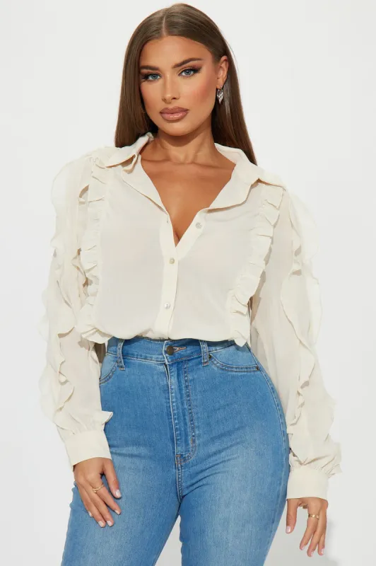 Frilly Feel Shirt - Cream sold by Fashion Nova
