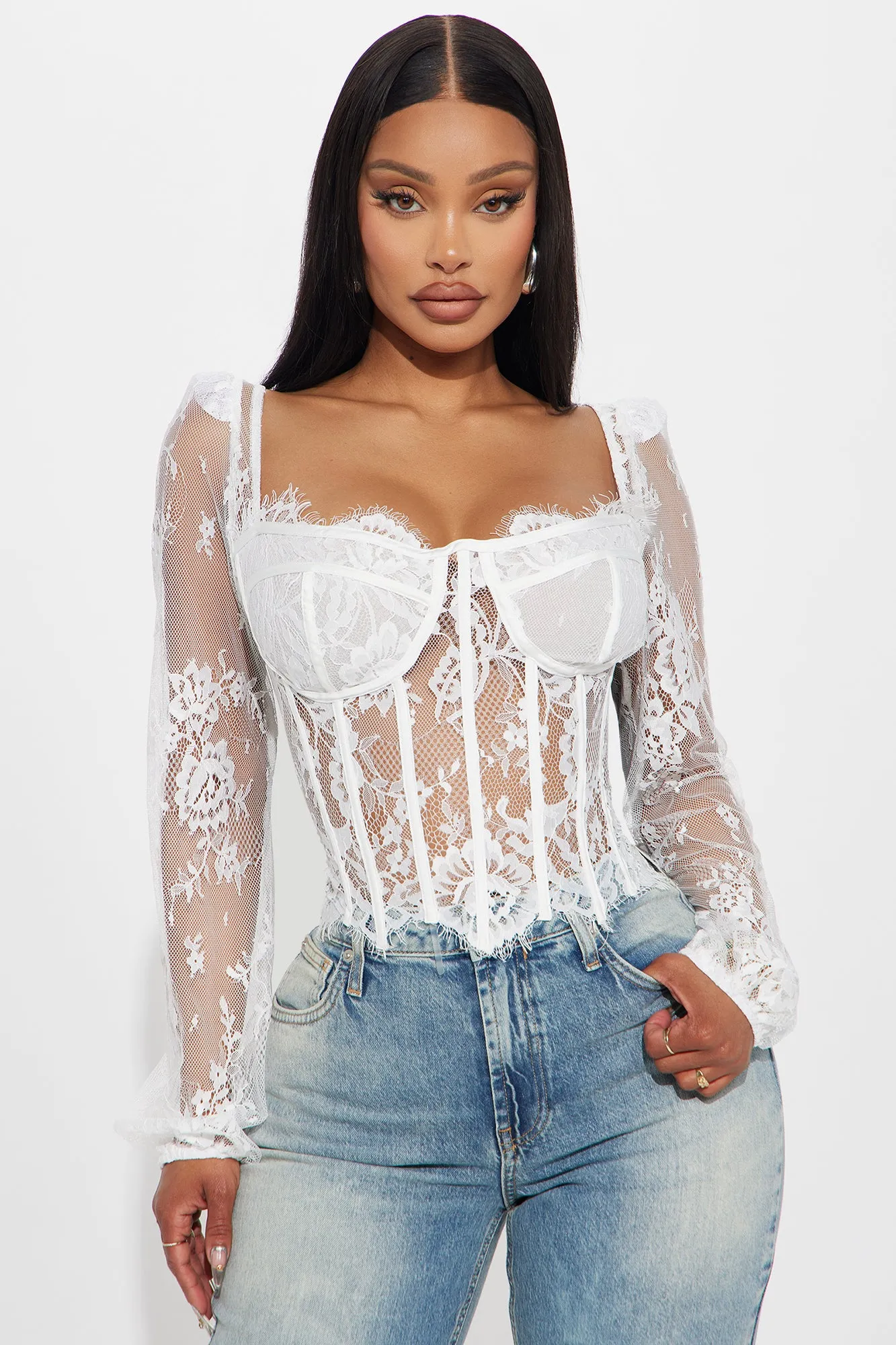 Gilded Glam Lace Bustier Top - White sold by Fashion Nova