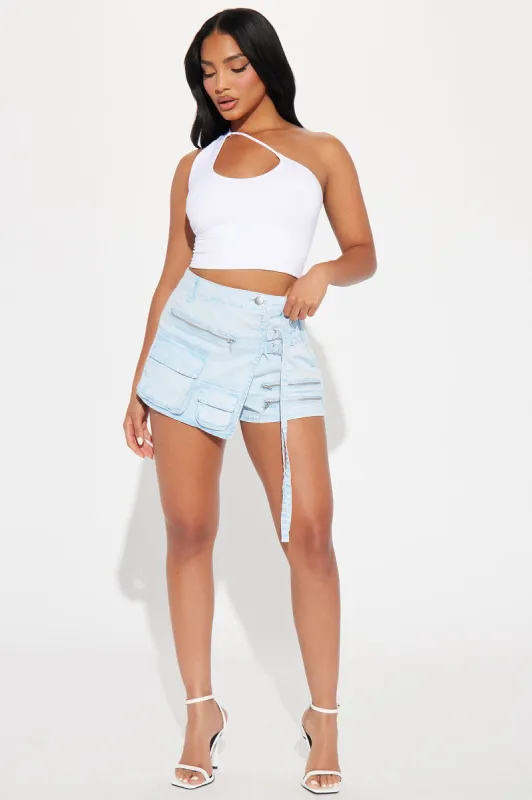 Aftershock Mineral Wash Cargo Skort - Light Blue sold by Fashion Nova