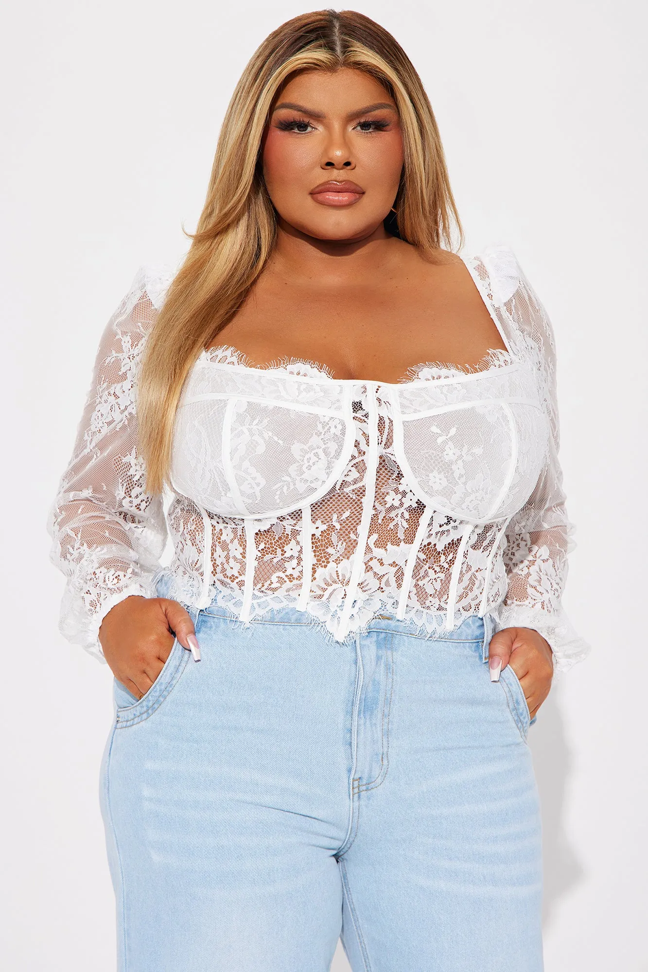 Gilded Glam Lace Bustier Top - White sold by Fashion Nova product image thumbnail 4