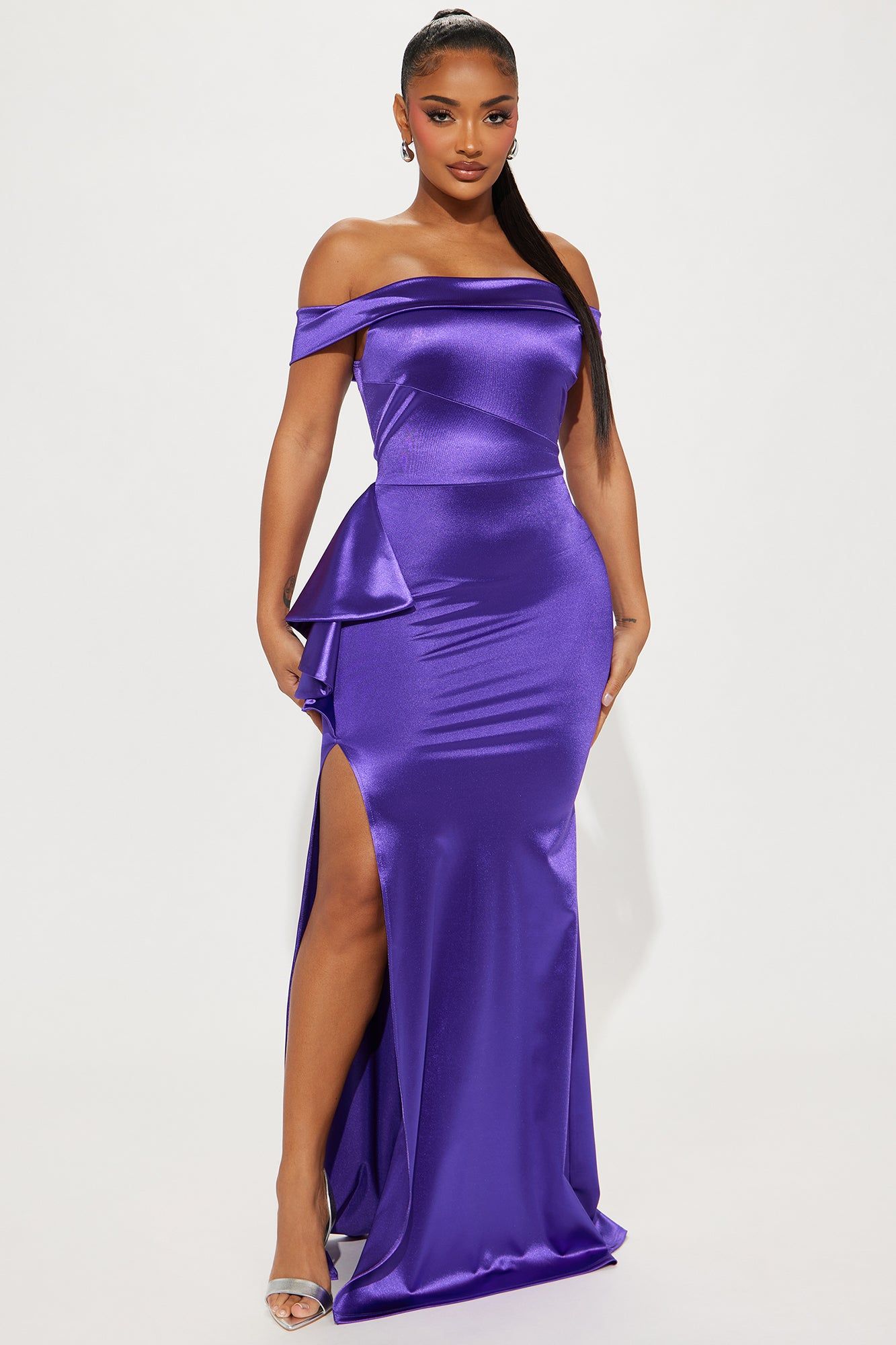 Coralie Off Shoulder Gown - Purple sold by Fashion Nova