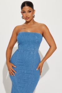 Tracey Denim Maxi Dress - Medium Wash sold by Fashion Nova