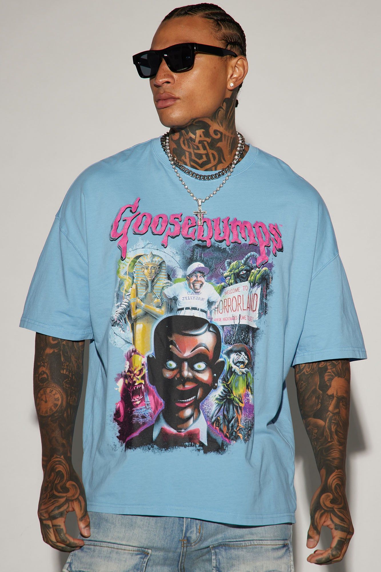 Goosebumps Horrorland Oversized Short Sleeve Tee - Blue sold by Fashion Nova