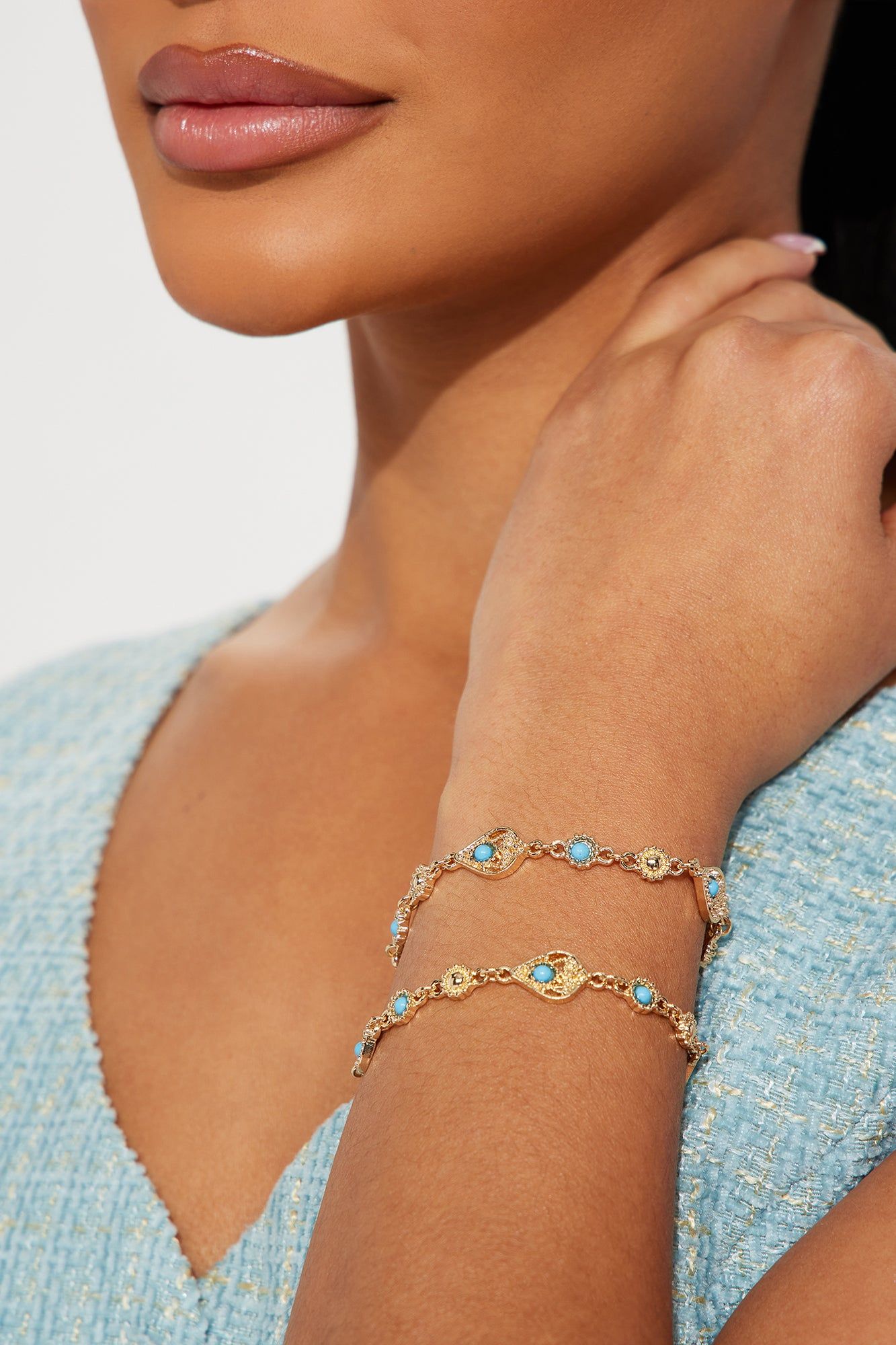 Calm And Relaxed 2 Piece Bracelet Set - Gold/Blue sold by Fashion Nova