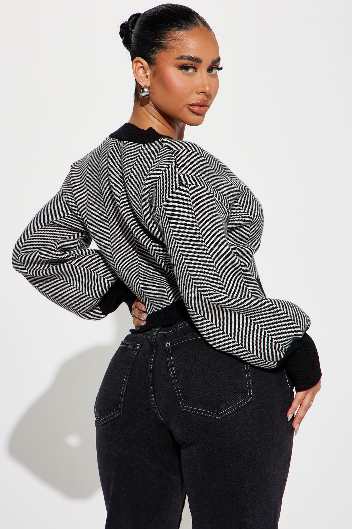 Madison Stripe Cropped Cardigan - Black/White sold by Fashion Nova product image thumbnail 3