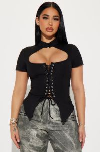 Read My Lips Lace Up Corset - Black sold by Fashion Nova
