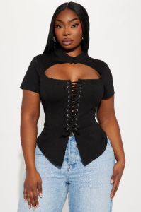 Read My Lips Lace Up Corset - Black sold by Fashion Nova
