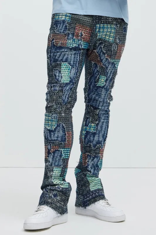 Never Still Real Tree Skinny Flared Pants - Blue/combo sold by Fashion Nova