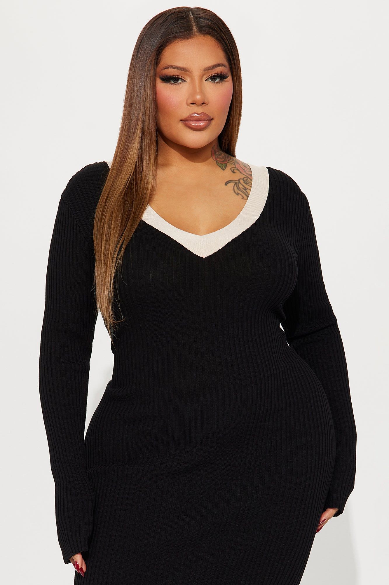 Shiloh Sweater Midi Dress - Black/combo sold by Fashion Nova product image thumbnail 5