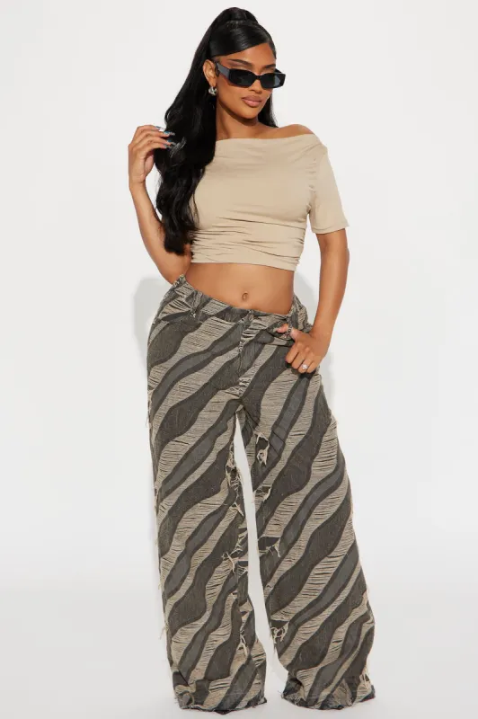 Watch Out Distressed Wide Leg Pant - Brown sold by Fashion Nova