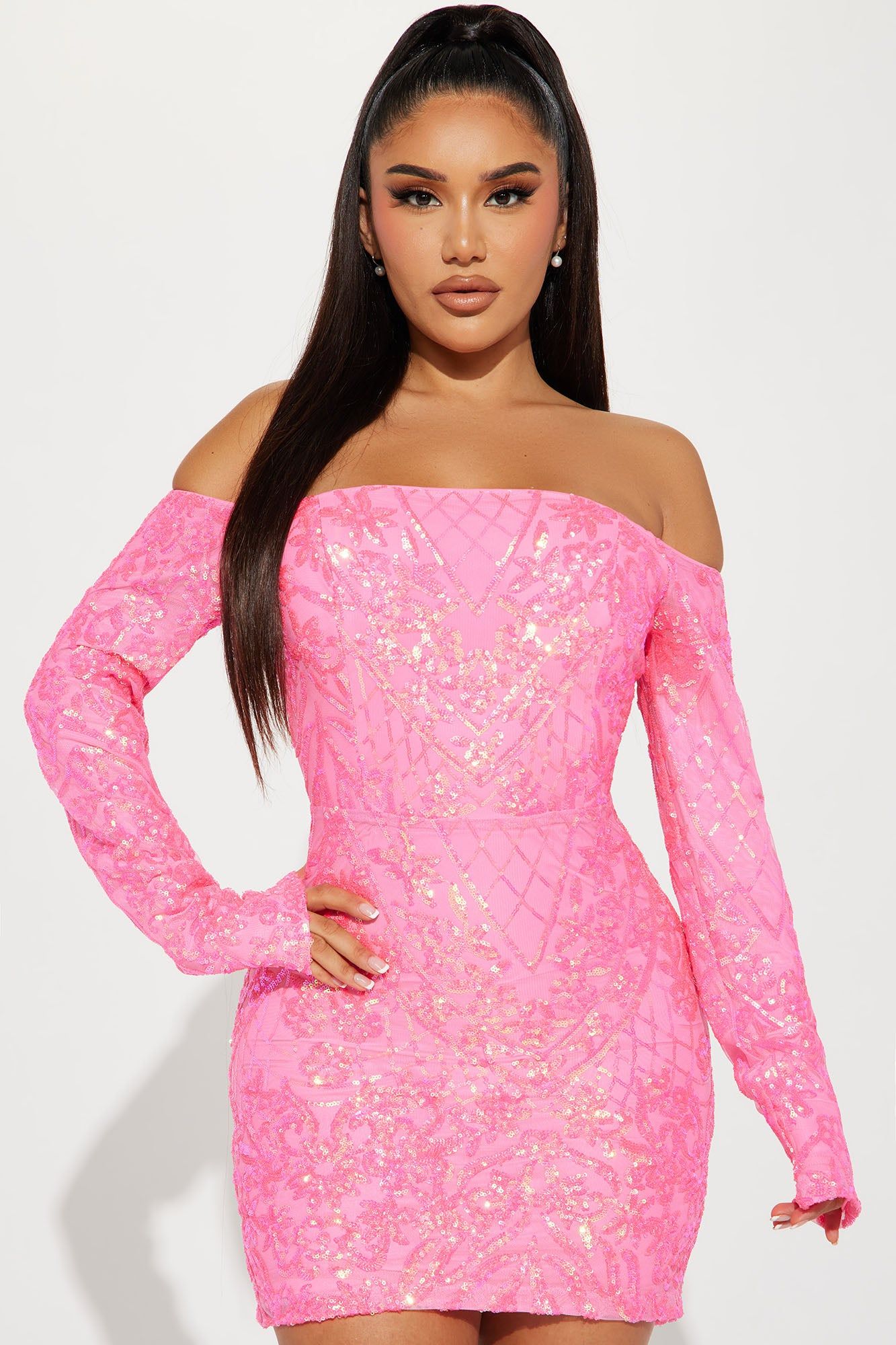 Violet Sequin Mini Dress - Pink sold by Fashion Nova