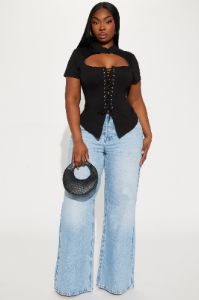 Read My Lips Lace Up Corset - Black sold by Fashion Nova