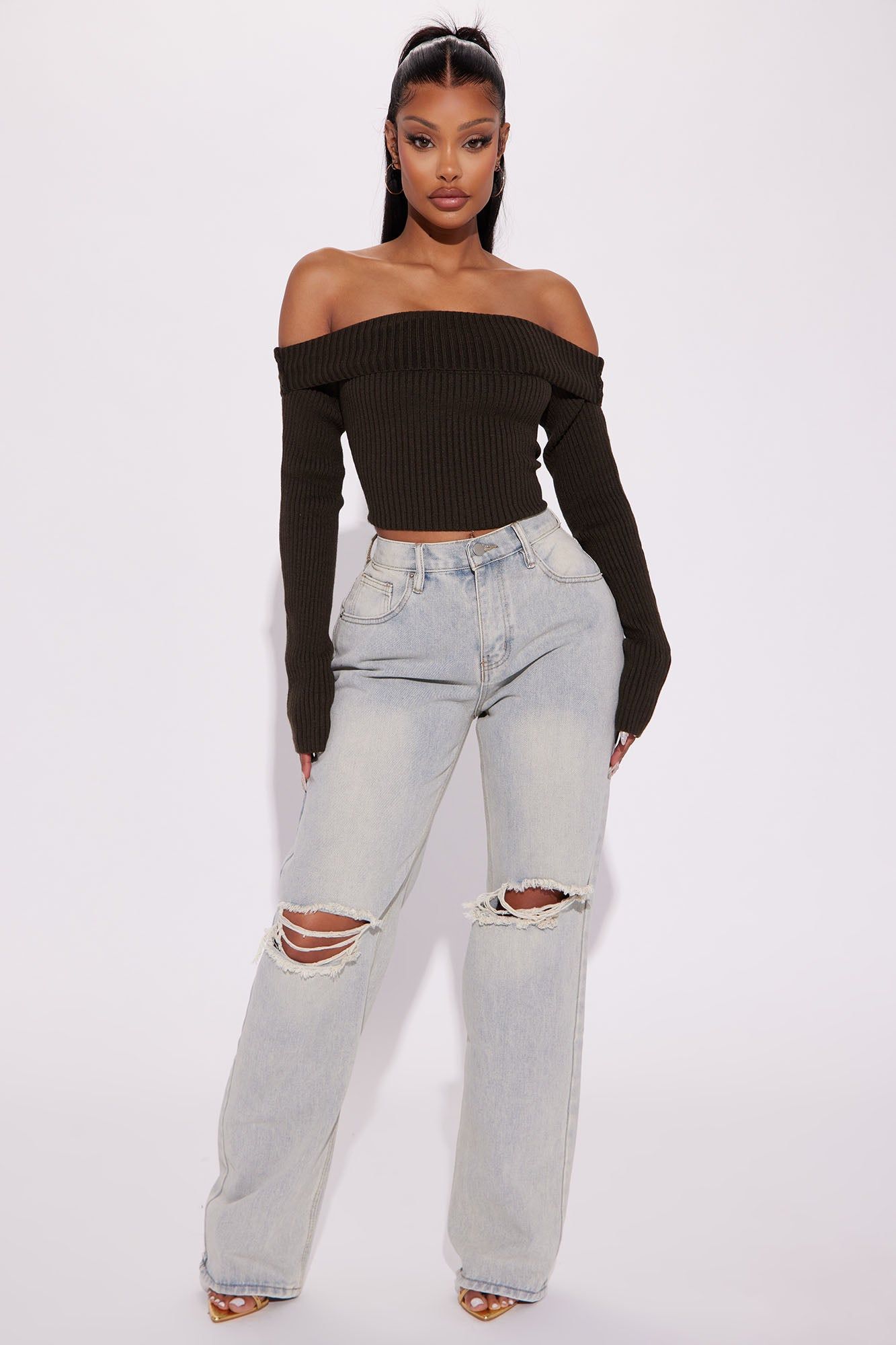 Let It Slide Off Shoulder Sweater Top - Olive sold by Fashion Nova product image thumbnail 2