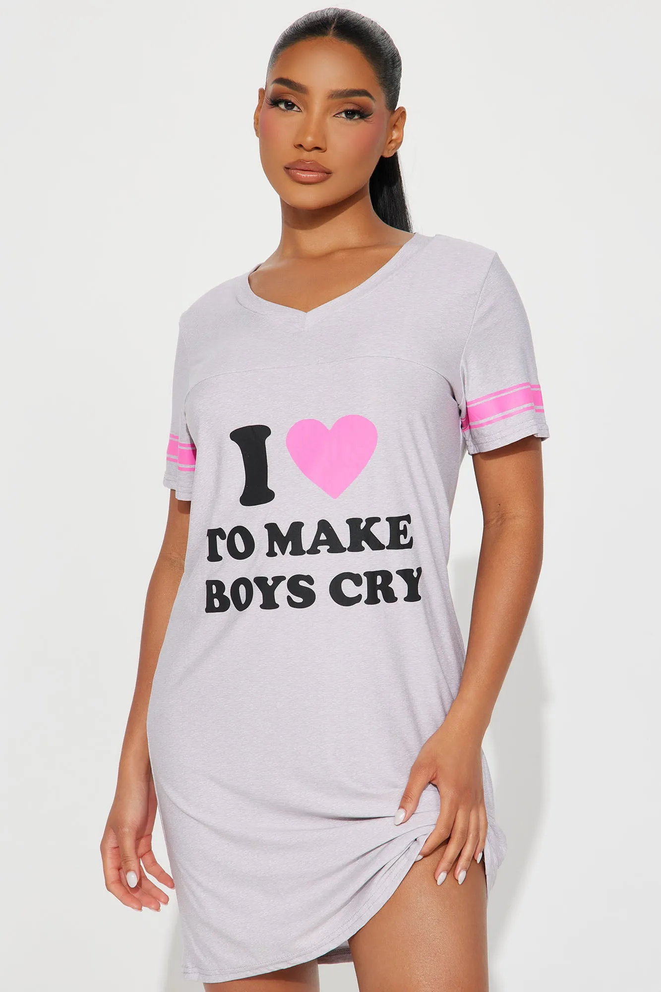 I Love To Make Boys Cry PJ Sleep Shirt - Heather Grey sold by Fashion Nova