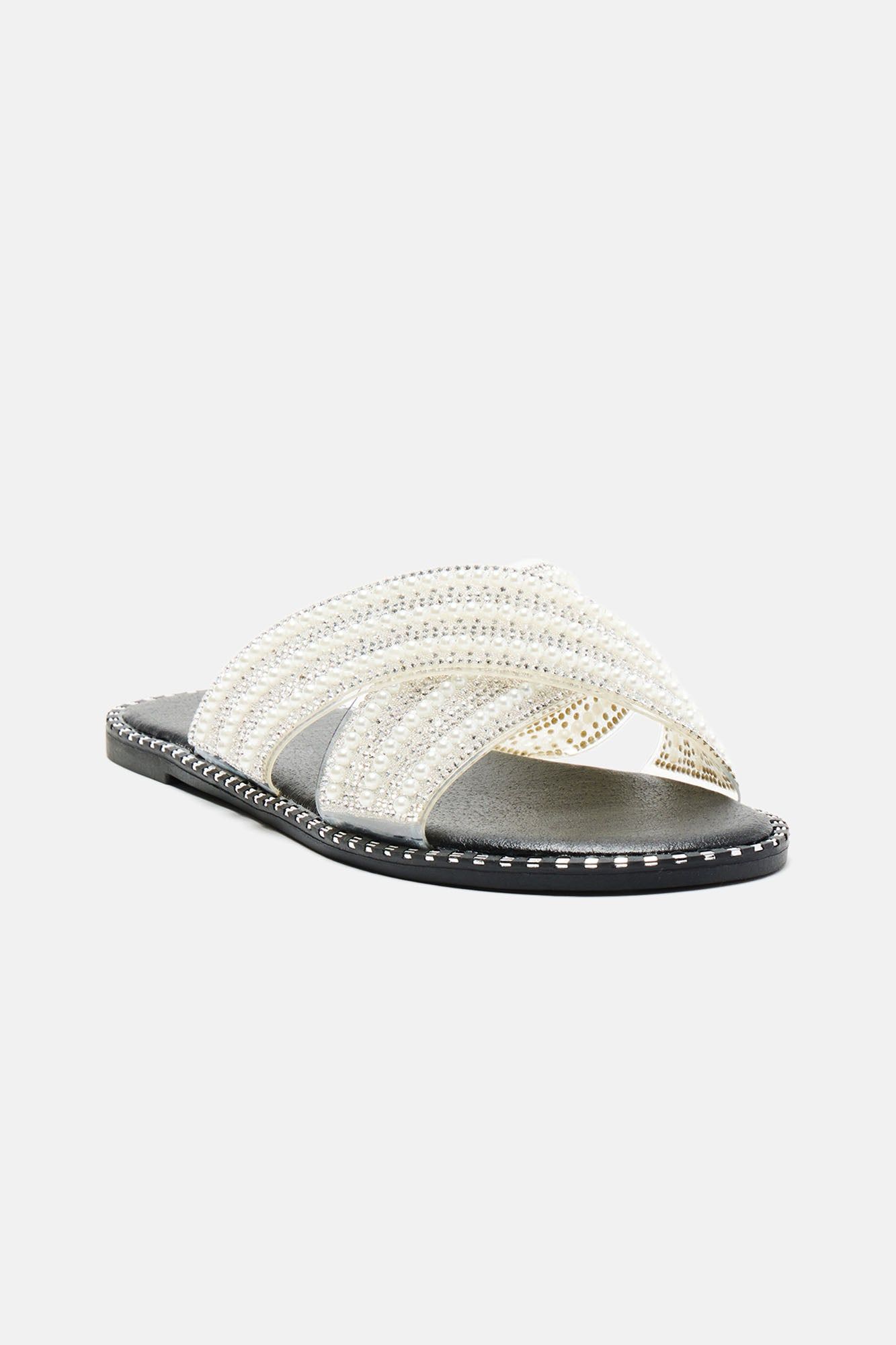 Face It Again Embellished Flat Sandals - Black sold by Fashion Nova product image thumbnail 4