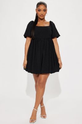 Gwen Babydoll Mini Dress - Black sold by Fashion Nova