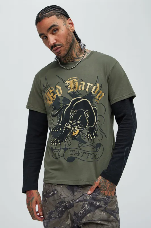 Ed Hardy Panther Thermal Long Sleeve - Olive/combo sold by Fashion Nova