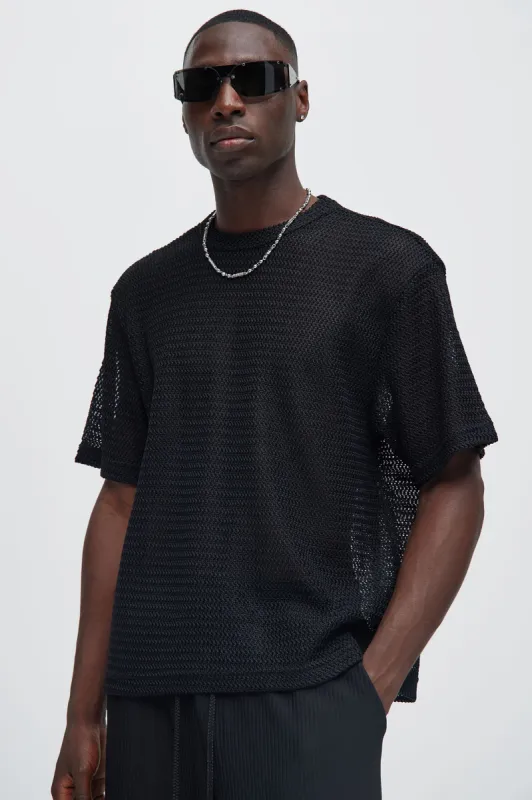 Open Knit Sweater Tee - Black sold by Fashion Nova