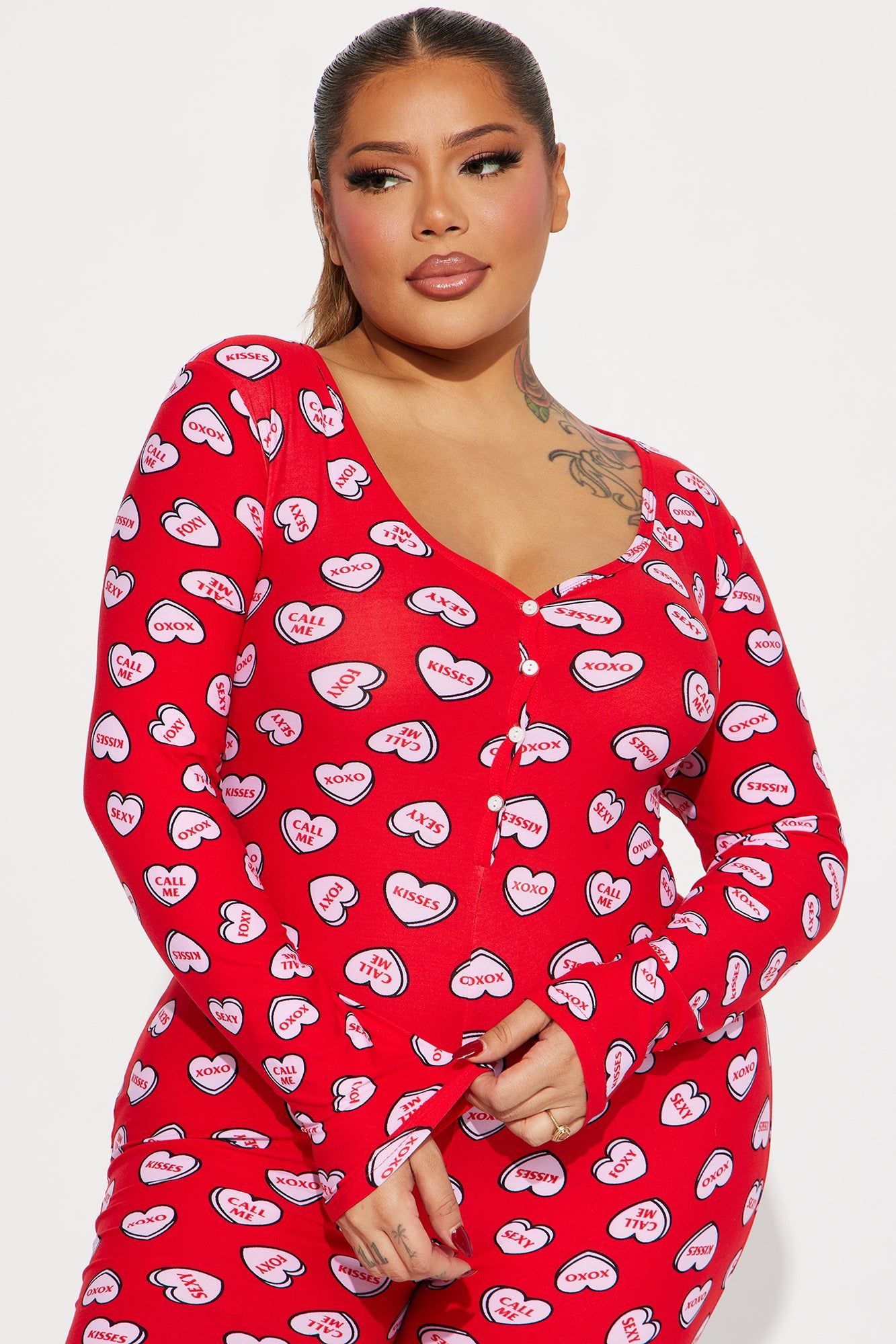 Candy Hearts PJ Jumpsuit Onesie - Red/combo sold by Fashion Nova product image thumbnail 5