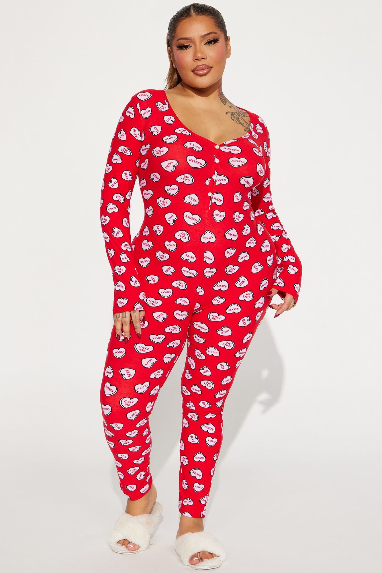Candy Hearts PJ Jumpsuit Onesie - Red/combo sold by Fashion Nova product image thumbnail 4