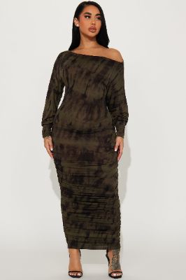Hailey One Shoulder Midi Dress - Olive sold by Fashion Nova